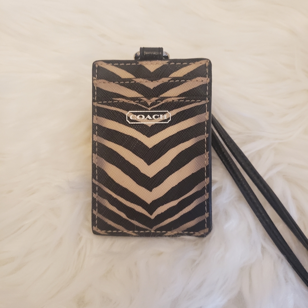 Coach ID lanyard tan zebra style animal printstyle